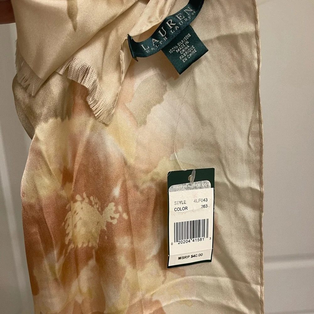 Lauren Ralph Lauren Floral Silk Scarf - Cream and Tan - Picture 3 of 5
